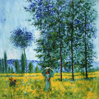 Carré de Soie Reproduction Tableau Claude Monet Sous Les Peupliers(petit défaut)