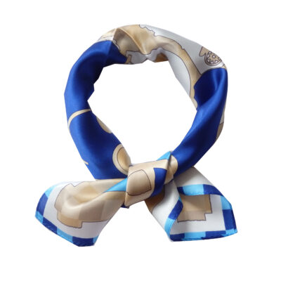 laprée - Petit foulard en soie petit carré de soie imprimé 52*52cm Bleu Motif Animal Cheval – Image 2