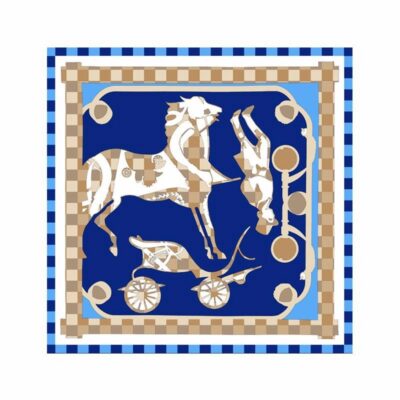 laprée - Petit foulard en soie petit carré de soie imprimé 52*52cm Bleu Motif Animal Cheval