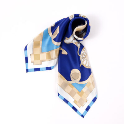 laprée - Petit foulard en soie petit carré de soie imprimé 52*52cm Bleu Motif Animal Cheval – Image 4