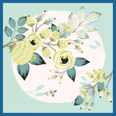 Petit foulard Carré de Soie Imprimé Motif Fleur Vert – Image 3