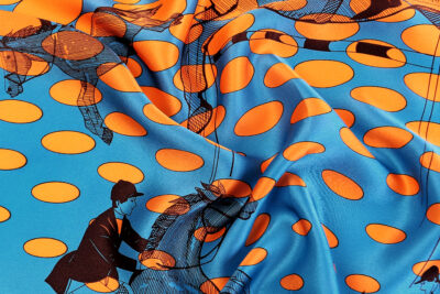 Foulard Femme Petit Foulard Carré de Soie Motif Cheval Couleur Bleu Orange – Image 4