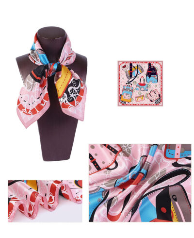 Petit foulard en soie imprimé 52*52cm Motif Fleur Rose – Image 2