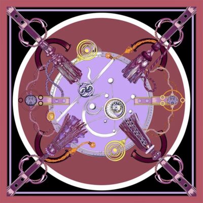 Foulard Femme Carré de Soie Motif Harnais Cheval Couleur Violet – Image 2