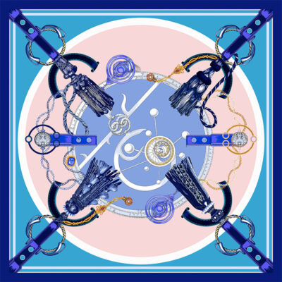 Foulard Femme Carré de Soie Motif Harnais Cheval Couleur Bleu – Image 2
