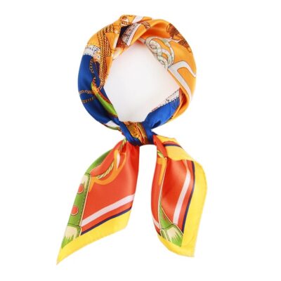 Foulard Femme Carré de Soie Motif Harnais Cheval Couleur Orange – Image 3
