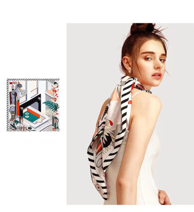 Foulard Soie Carré de Soie 90*90CM Fond Blanc – Image 2