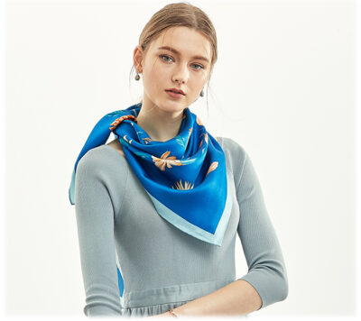 Foulard Soie Carré de Soie 90*90CM Couleur Bleu