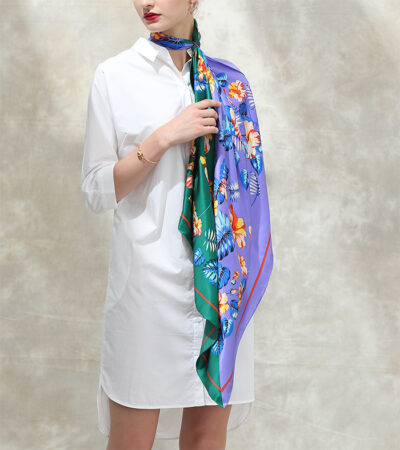 Foulard Soie Carré de Soie 90*90CM Couleur Vert Violet – Image 3