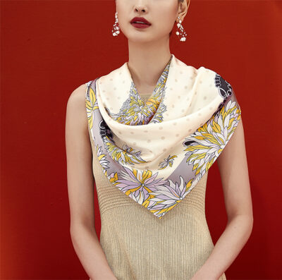 Foulard Soie Carré de Soie 90*90CM Couleur Belge
