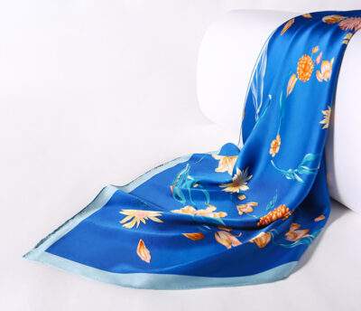 Foulard Soie Carré de Soie 90*90CM Couleur Bleu – Image 2